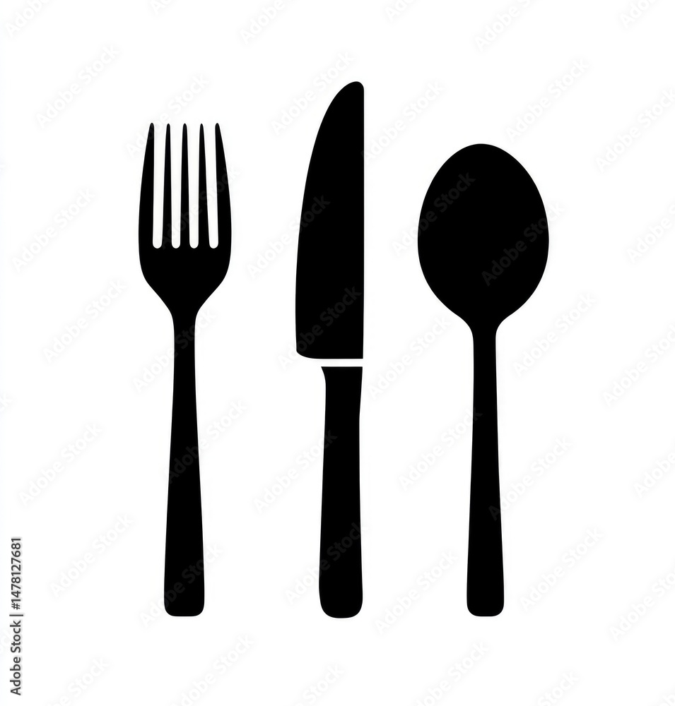Simple Black Cutlery: Fork, Knife, Spoon Graphic Simple Black Cutlery: Fork, Knife, Spoon Graphic