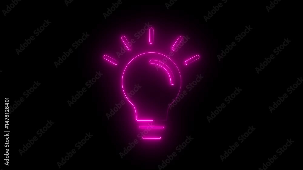 Glowing neon pink lightbulb on black background concept of creativity ideas Glowing neon pink lightbulb on black background concept of creativity ideas