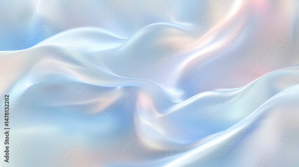Obraz premium Abstract iridescent blue and white silk fabric waves.