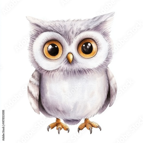 The adorable owl cat is depicted in a whimsical illustration using watercolor