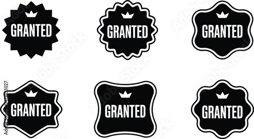 Black granted badges with different shapes showing approval and acceptance for designs