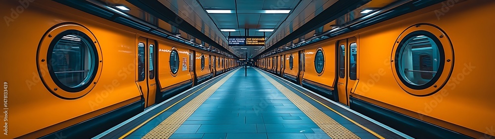 Subway station with orange trains Subway station with orange trains