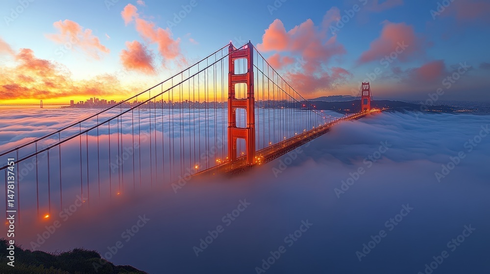 Fototapeta premium Golden Gate Bridge shrouded in morning mist.