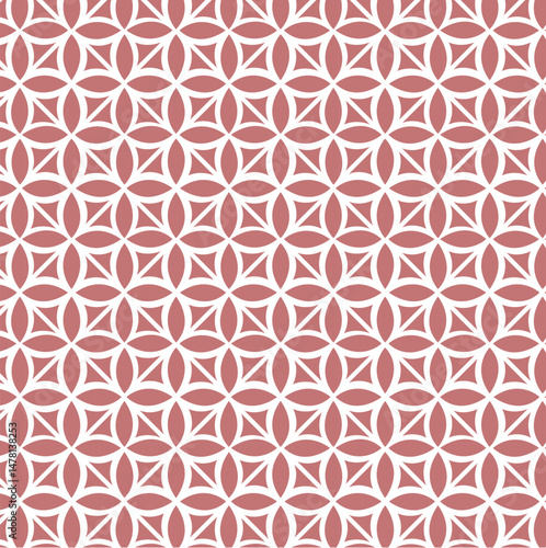 seamless pattern with pink flowers, Overall Impression, Symmetry pattern, Interlocking Design, seamless, tessellating design, four-petal flower or a four-pointed star, geometric repeating pattern 
