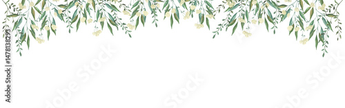Wallpaper Mural Frame with watercolor illustrations of various herbs. Frame with hand-drawn green branches of herbs. Perfect for wedding, birthday, seasonal holidays. Torontodigital.ca