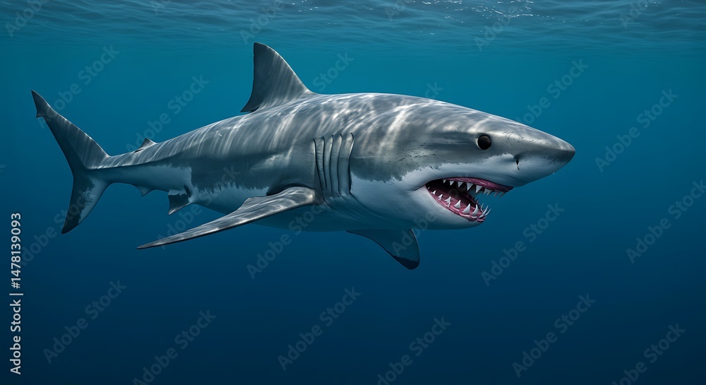 Fototapeta premium Great White Shark Swimming Underwater in the Ocean