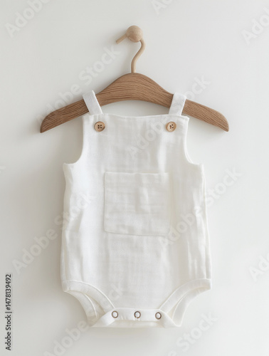 White cotton jumpsuits with straps  baby's clothes mock up photo