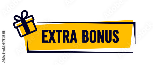 Yellow Label With Black Frame And Gift Icon. Extra Bonus Concept