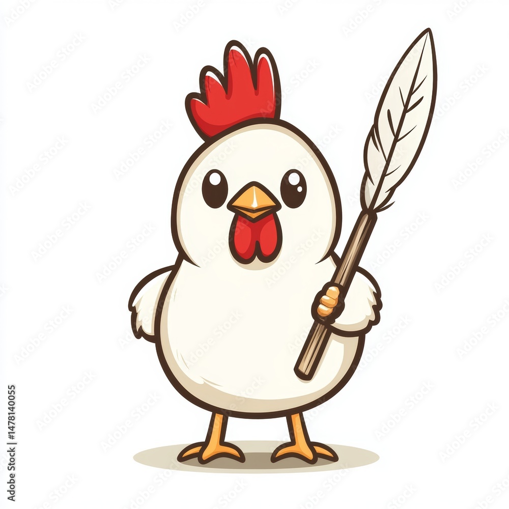 Charming Rooster is Depicted with a Broom in this Whimsical Cartoon Charming Rooster is Depicted with a Broom in this Whimsical Cartoon