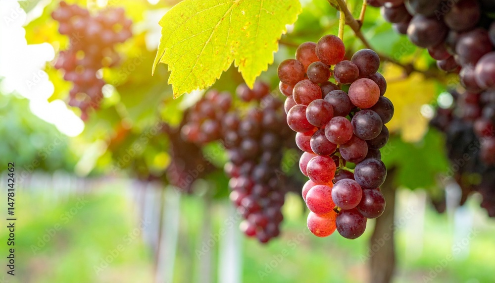 Fototapeta premium red grapes hanging on vine in grape farm organic agriculture farm