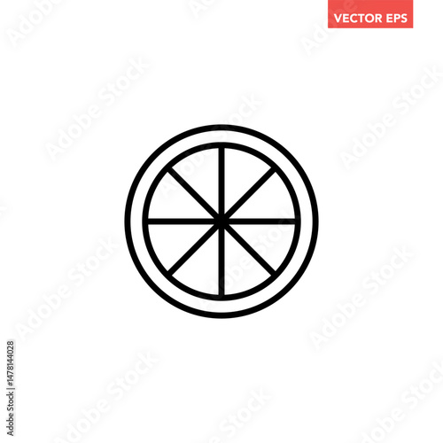 Black single lemon slice piece line icon, simple fresh juicy fruit flat design pictogram, infographic vector for app logo web button ui ux interface elements isolated on white background
