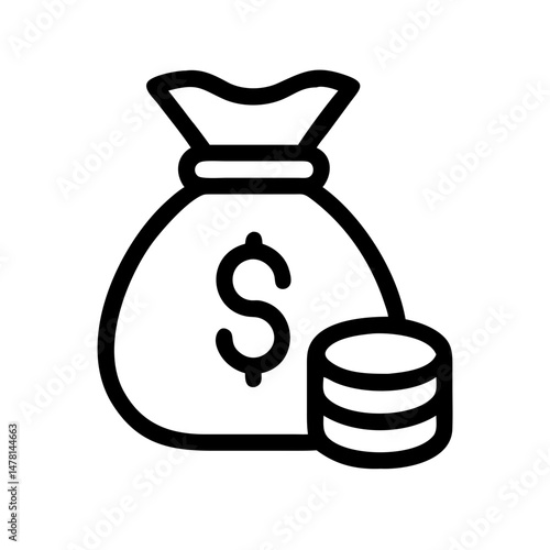Money Bag Icon – Wealth, Savings, and Investment Symbol:
A money bag with coins, representing wealth, savings, and financial security for business, banking, or investment themes.