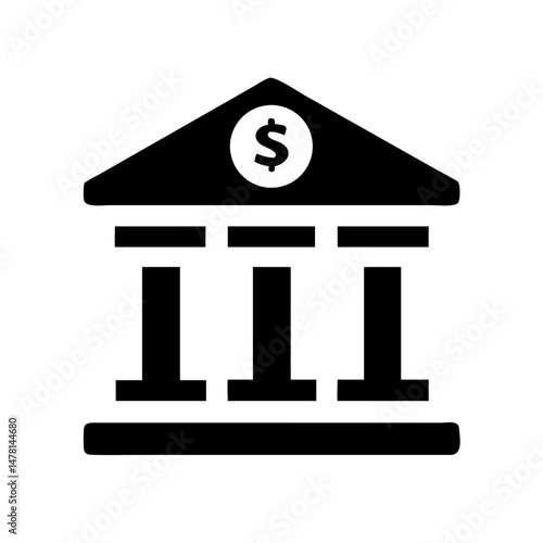 Bank Building Icon – Financial Institution and Banking Services: A classic bank building icon, symbolizing financial institutions, banking services, and business finance.