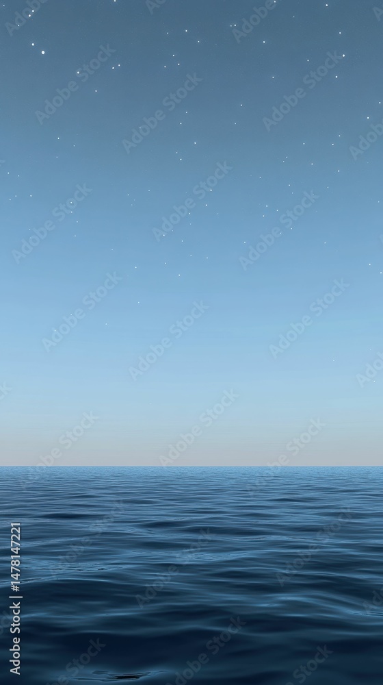 Fototapeta premium Starry night sky over calm, dark ocean.