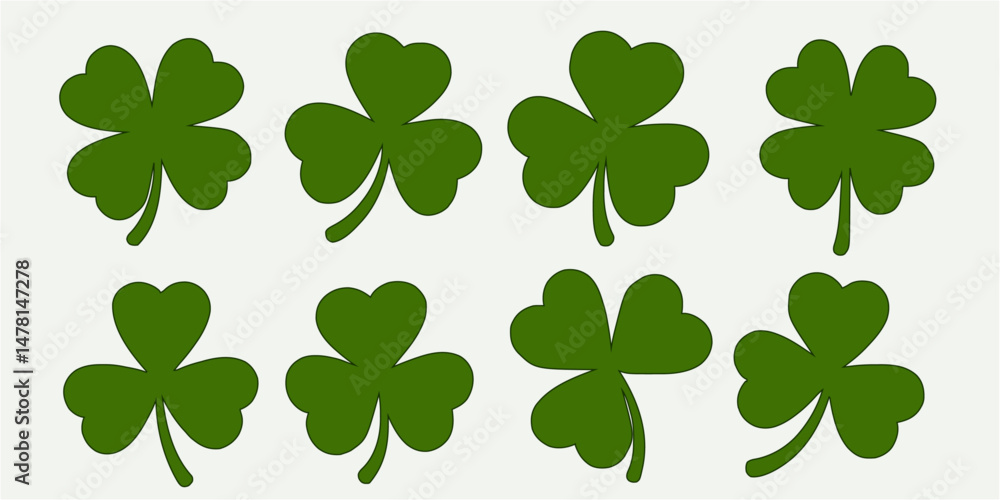 Set of Green Shamrock Clover Leaf in Cartoon and Flat Style – St. Patrick’s Day Lucky symbol vector collection, isolated on transparent background Set of Green Shamrock Clover Leaf in Cartoon and Flat Style – St. Patrick’s Day Lucky symbol vector collection, isolated on transparent background