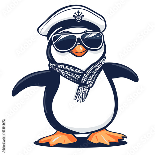 penguin with captains hat vector illustration