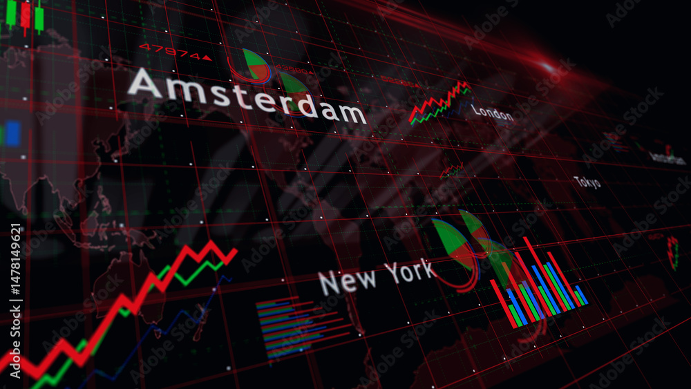 Stock exchange in the world charts and graphs diagram