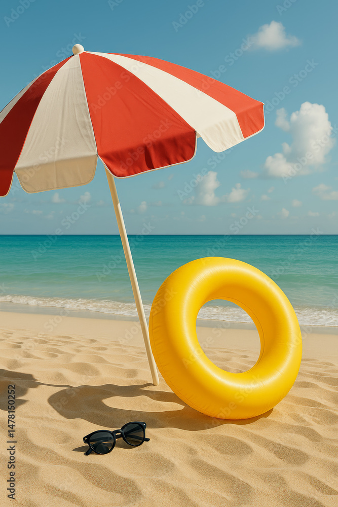 Obraz premium beach chair with umbrella on the beach