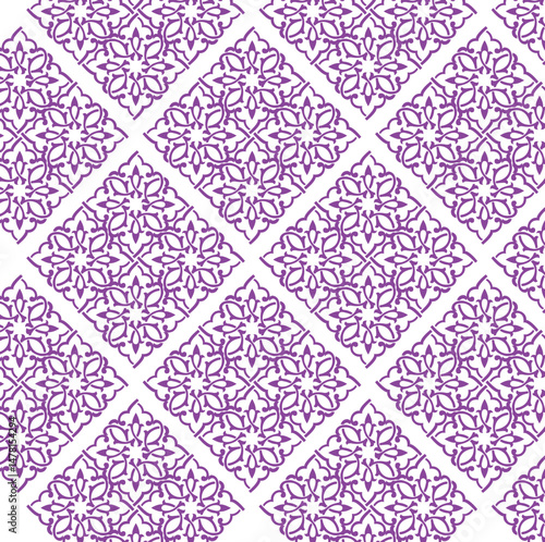 seamless pattern with floral pattern, seamless geometric pattern, repeating diamond shapes, symmetrical floral or star-like motif, traditional malay pattern, Malay traditional art or textile patterns,