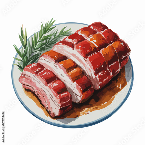 Cantonese Char Siu Barbecue Pork on Decorative Plate