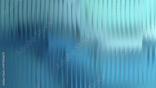 Ribbed glass background blue with abstract reed pattern. Premium glass line texture with blur light on wave plastic window. Ribbed polycarbonate wall with fluted vertical ribs.