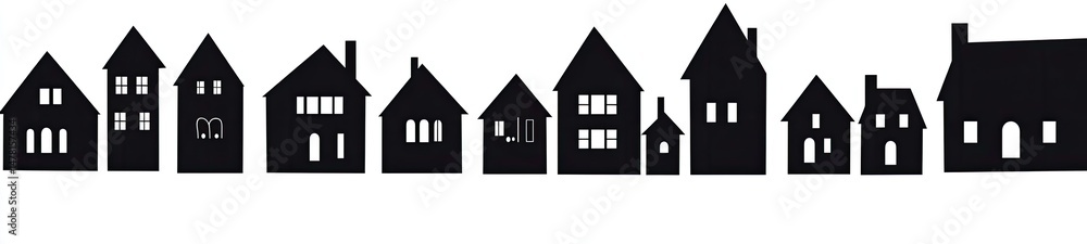Silhouette Houses with Various Roofs and Windows on Transparent Background Design Silhouette Houses with Various Roofs and Windows on Transparent Background Design