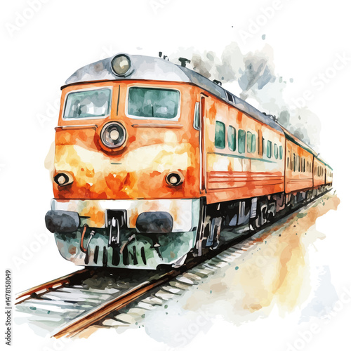 Train, watercolor illustration, isolated on a white background.