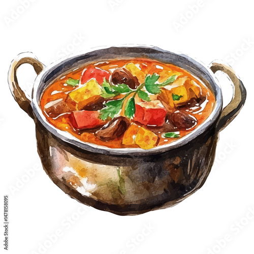 Indian Curry, watercolor illustration, isolated on a white background.