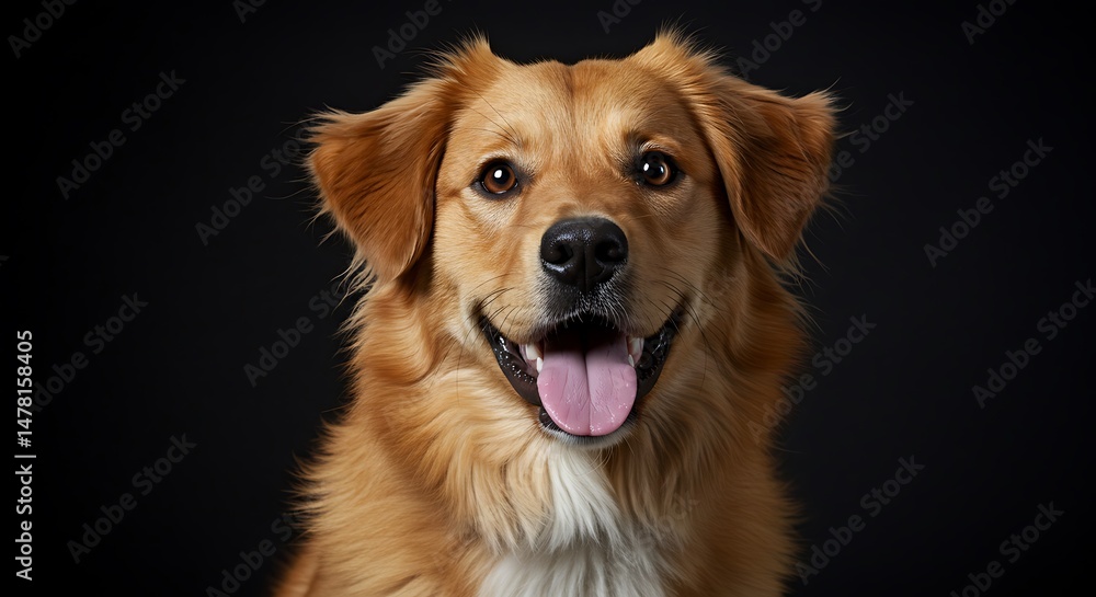 Fototapeta premium Smiling Dog Portrait Against Dark Background Happy Canine Face