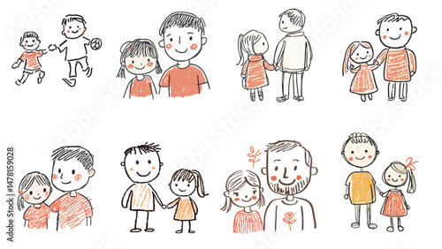 collection of Father daughter and Son kidding drawing by kids