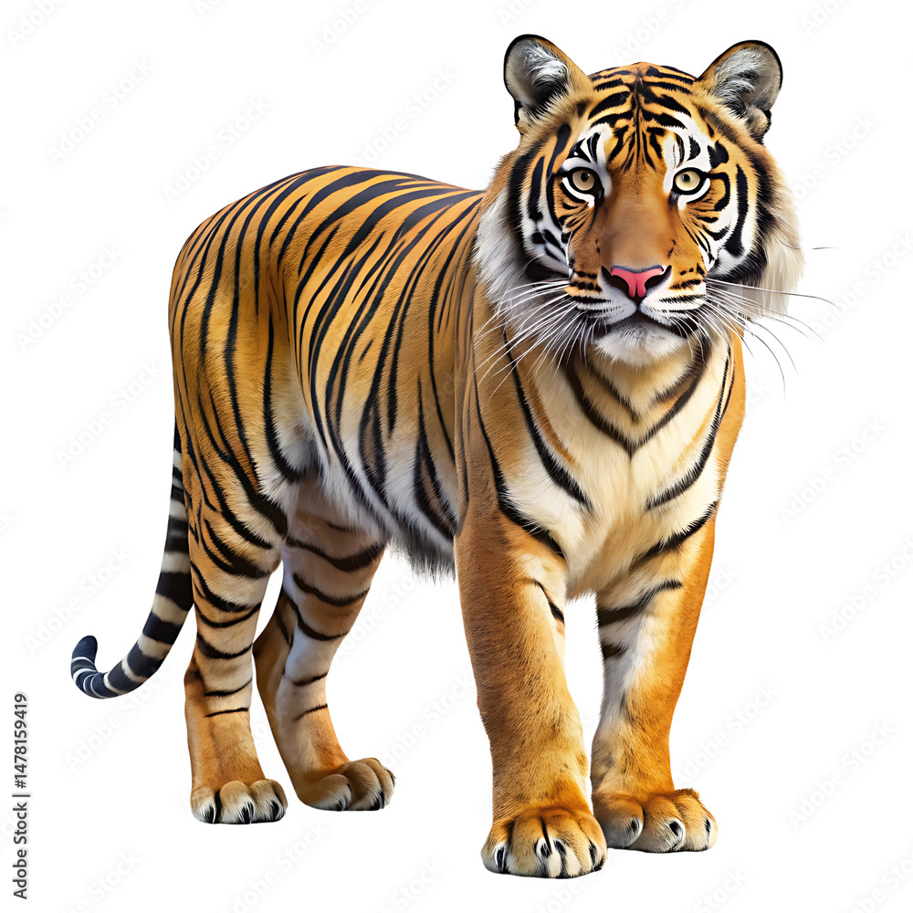 Obraz premium Majestic sumatran tiger standing proudly isolated on transparent background facing the viewer