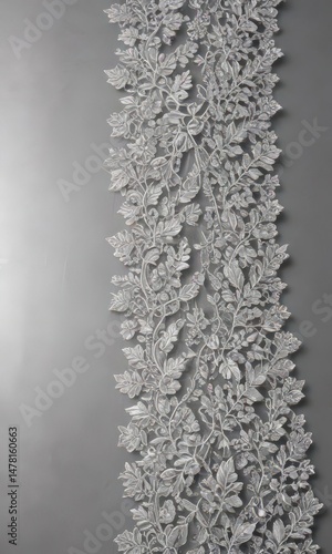 Luxurious silver leaf lace trim, sparkling metallic backdrop  ,  ornate,  metallic,  background