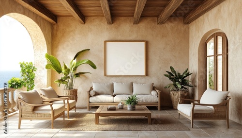 Mediterranean Terrace Design: Coastal Luxury Living Room with Ocean View