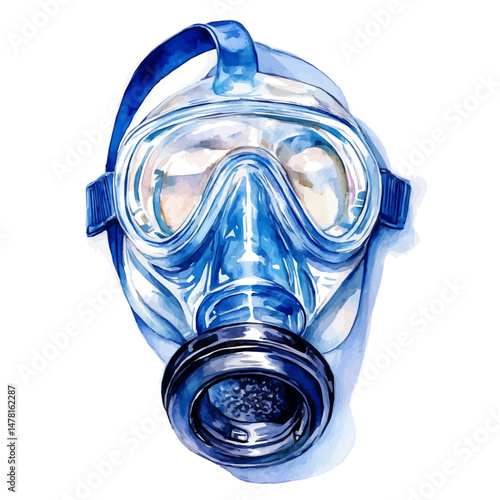 Oxygen Mask, watercolor illustration, isolated on a white background.