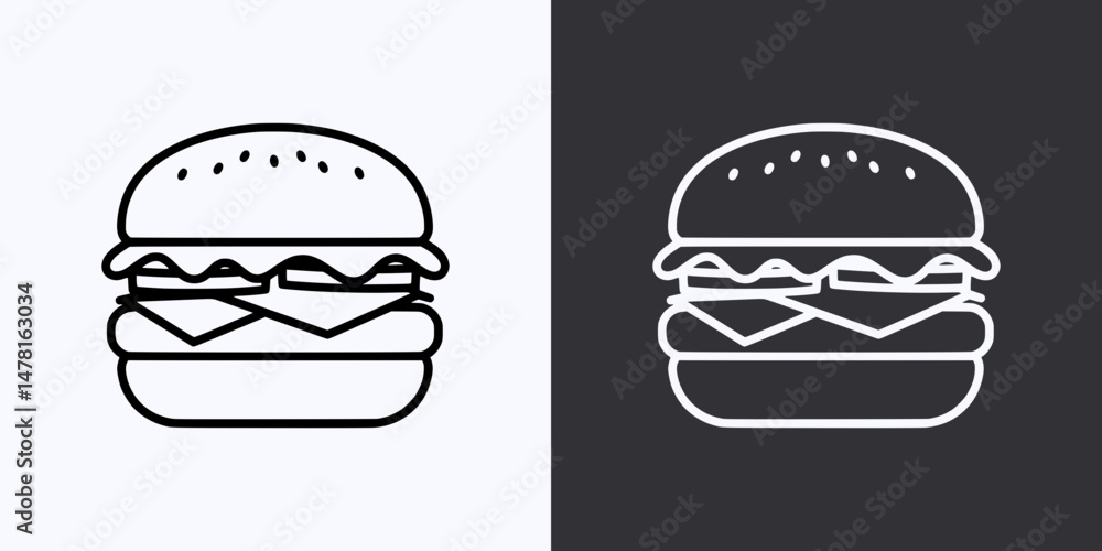 Burger Icon – Vector Outline – Black and White Preview Burger Icon – Vector Outline – Black and White Preview