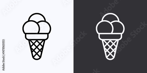 Ice Cream Cone Icon – Vector Outline – Black and White Preview