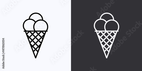 Ice Cream Cone Icon – Vector Outline – Black and White Preview