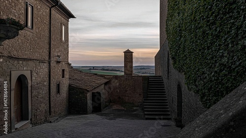 Rustic Countryside Villa with Ivy-Covered Walls and Rolling Hills