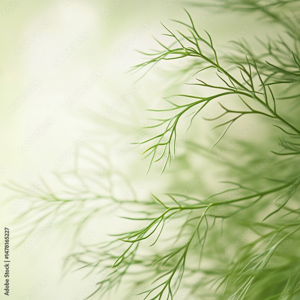 Naklejka premium closeup of fresh dill sprigs with delicate feathery texture, macro Mediterranean herb photography, soft lighting