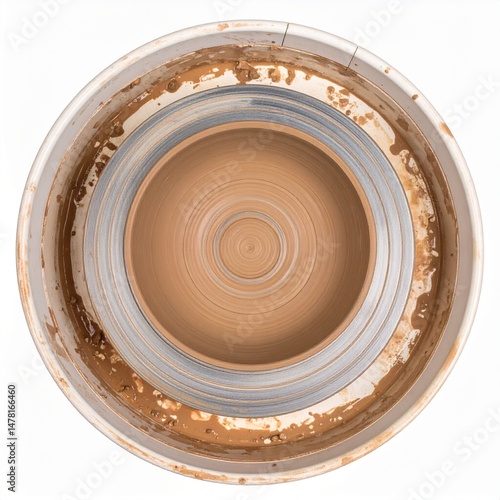 Pottery Wheel with Clay Residue on Isolated White Background