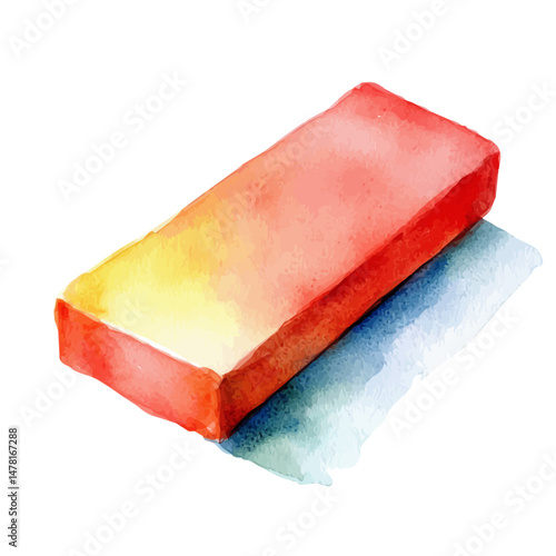 Eraser, watercolor illustration, isolated on a white background.