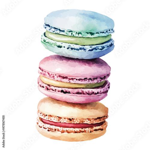 Macaron Cookies, watercolor illustration, isolated on a white background.