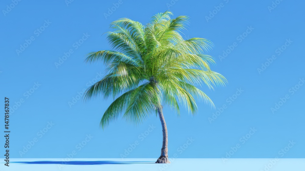 Obraz premium a palm tree on a blue background. Isolated tropical summer scene with a minimalistic design