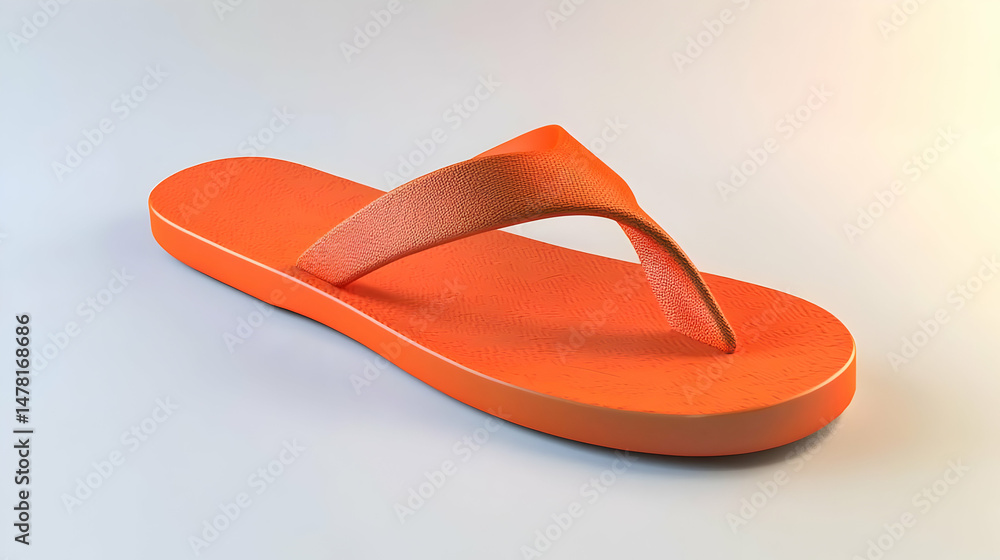 Orange flip-flops, simple design, isolated on light background. Modern, summer footwear, single pair, synthetic material Orange flip-flops, simple design, isolated on light background. Modern, summer footwear, single pair, synthetic material