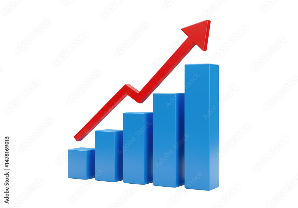 Rising bar graph with arrow isolated on transparent background Rising bar graph with arrow isolated on transparent background