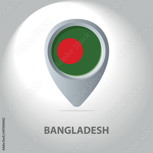 Free Download Vector illustration of the Bangladesh flag inside the pin icon on the map. Symbolic location marker with national colors of Bangladesh (green, red) on a white background. - GFXLoad