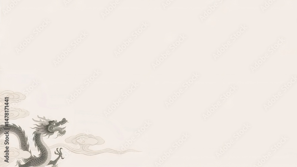 Monochrome Ink Painting of an Asian Dragon with Cloud Accents Traditional Design Element in Sepia Tones for Decorative Oriental Illustration Artwork Monochrome Ink Painting of an Asian Dragon with Cloud Accents Traditional Design Element in Sepia Tones for Decorative Oriental Illustration Artwork