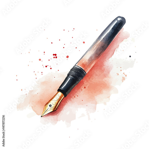 watercolor vector of Calligraphy Pen, isolated on a white background.