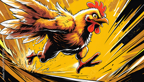Furious hen bursts through barrier super speed power poultry action