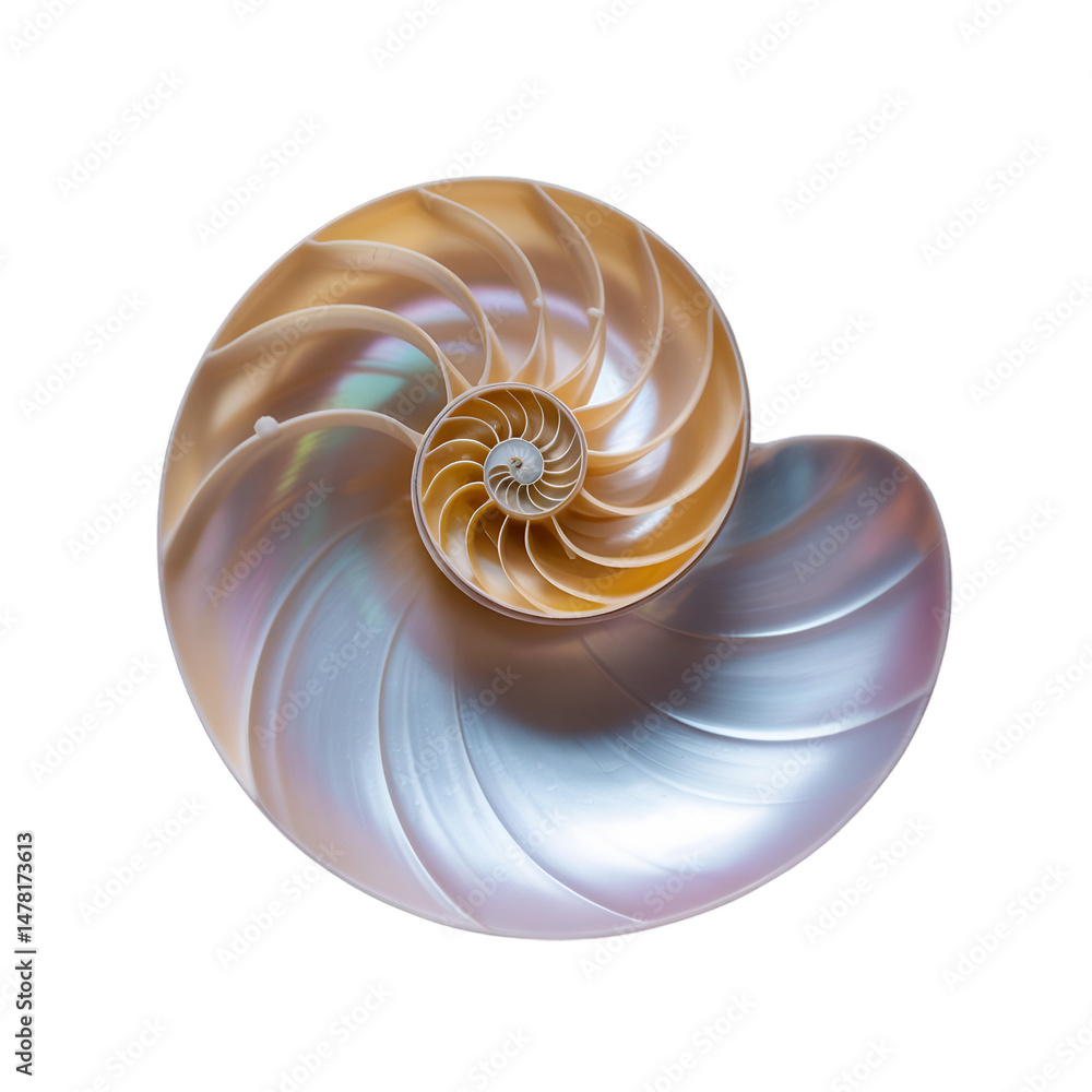 Obraz premium Close up view of a nautilus shell showing its intricate spiral pattern against a black background